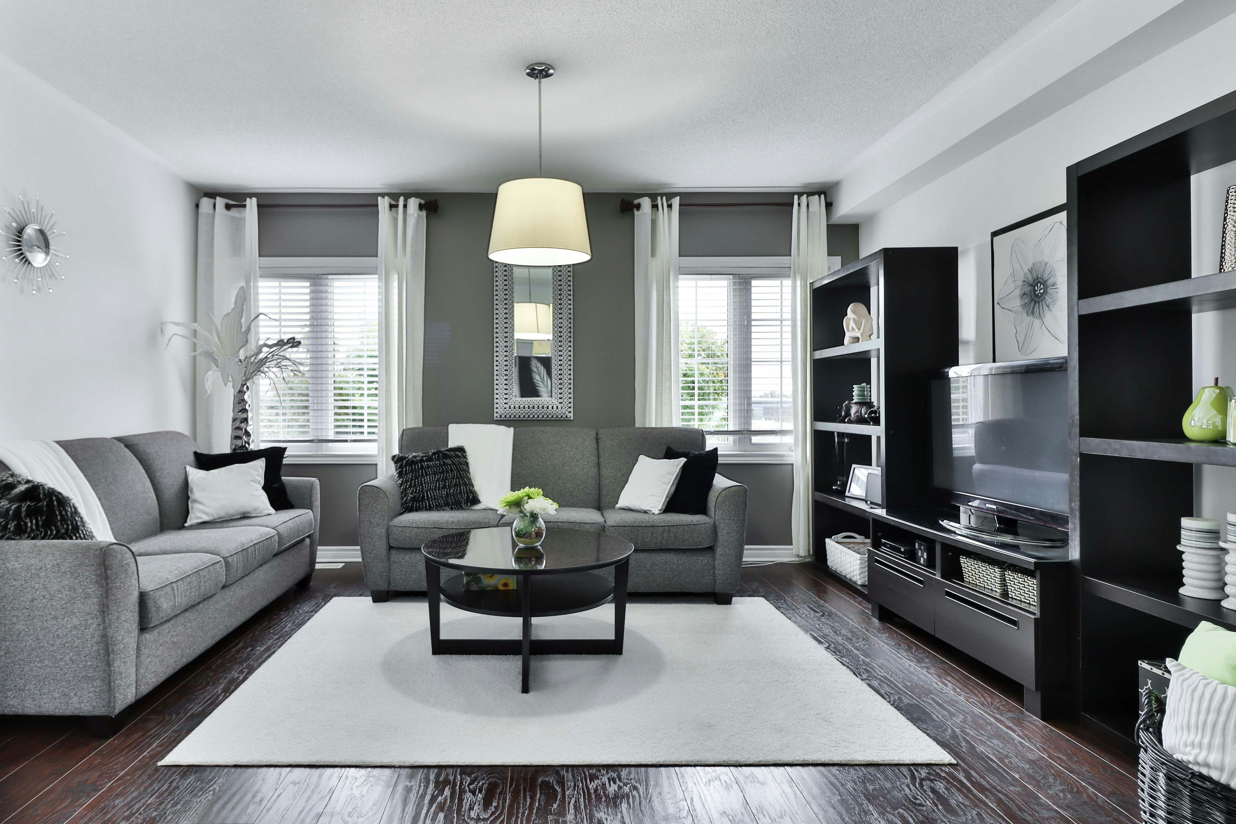 gray and white living room set