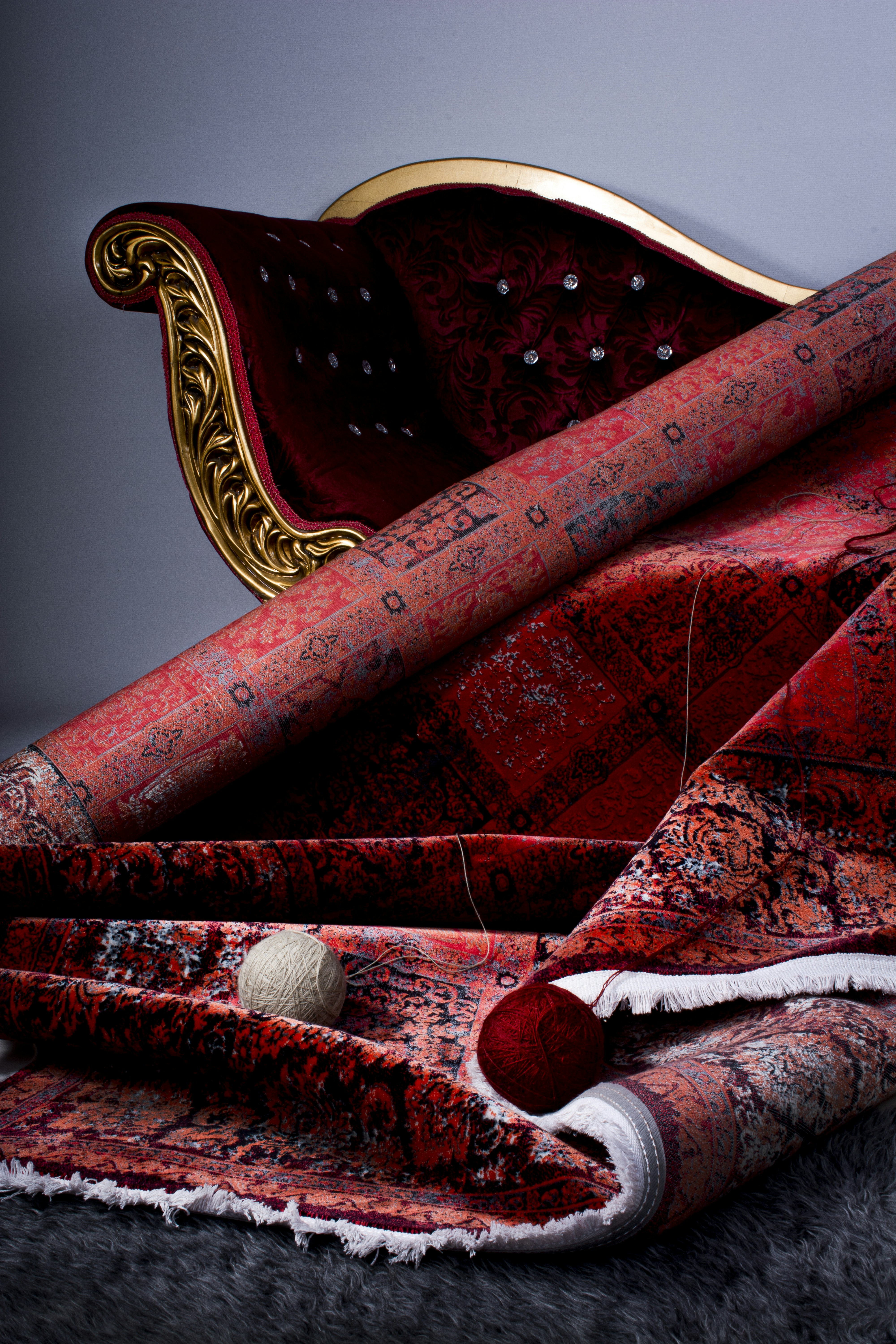 red and gold floral textile