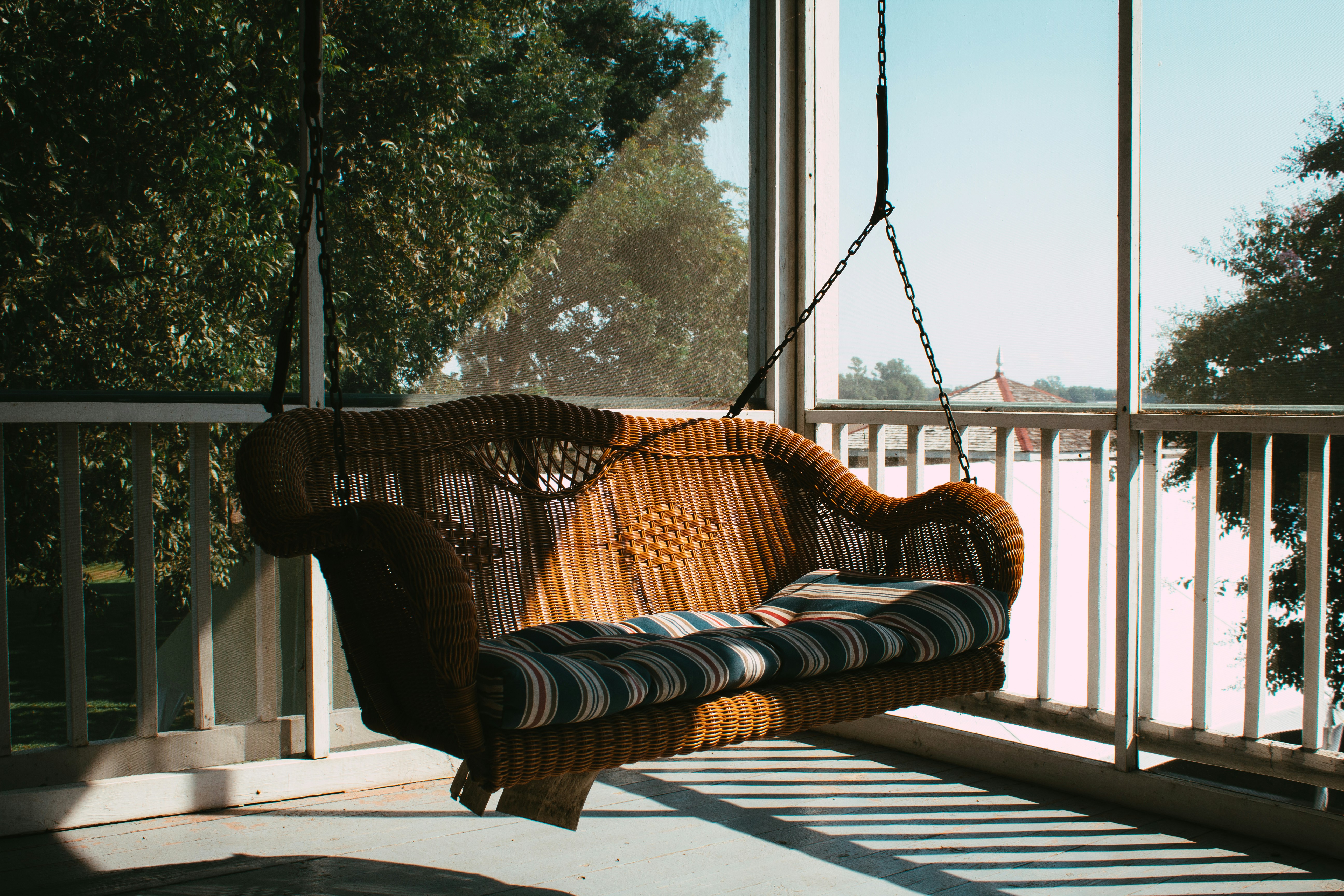 a hammock on a porch