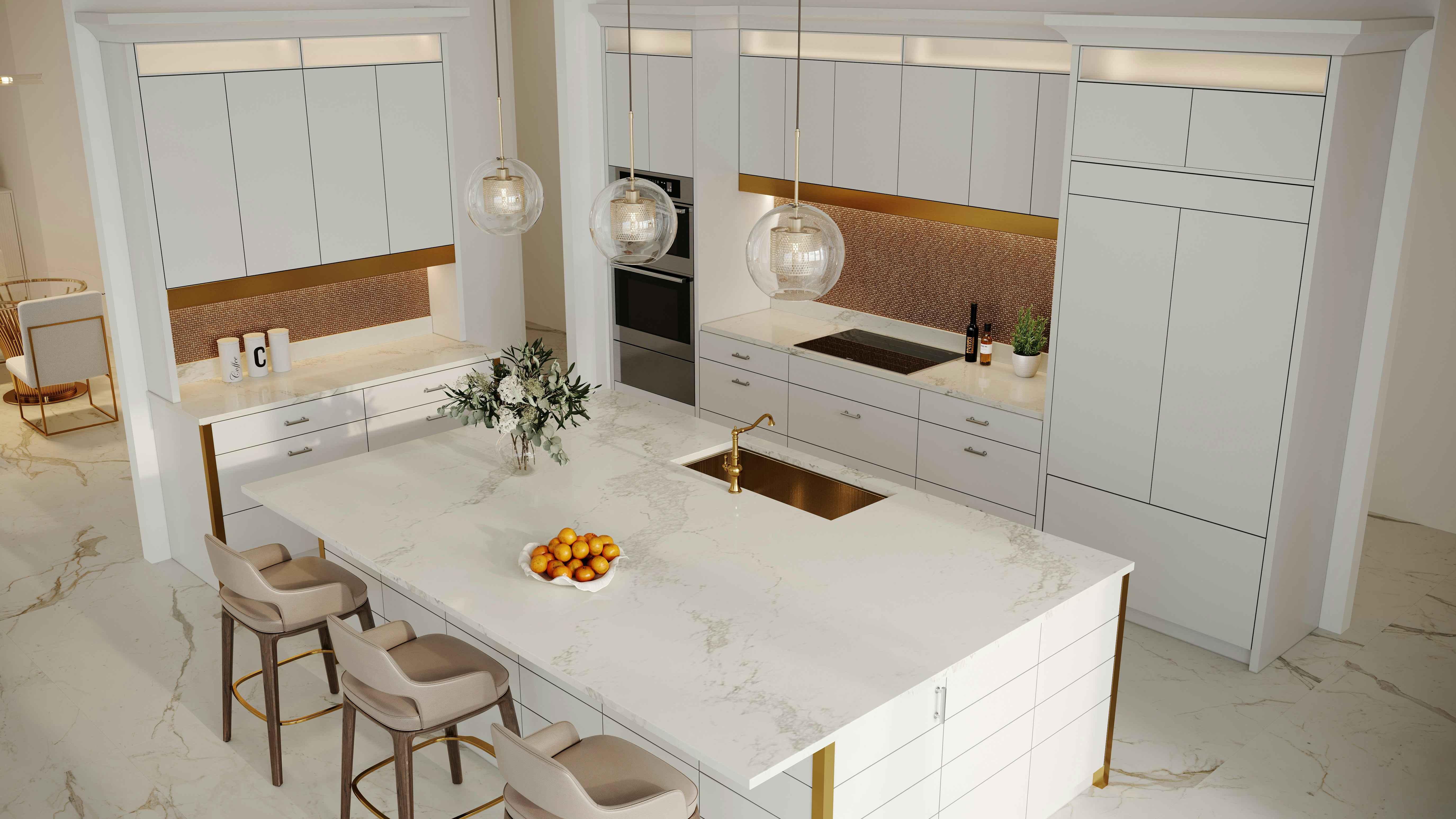 a kitchen with a center island and a sink